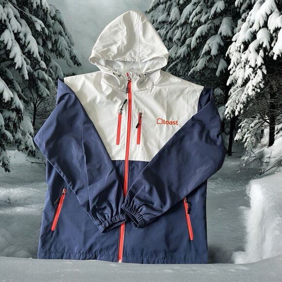 Toast Jacket 2XL Windbreaker Zip Color Block Navy White Orange Embroidered Hoody - Picture 12 of 12